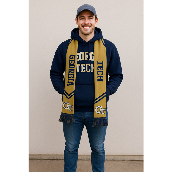 Georgia Tech One Size Gold Navy Blue Collegiate Scarf - Picture 1 of 5